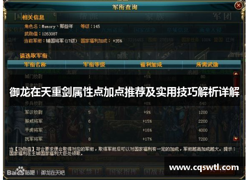 御龙在天重剑属性点加点推荐及实用技巧解析详解